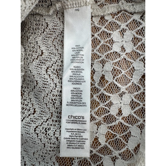 Chico's Light Tan V Neck Lace Sheer Short Sleeve Top Size 0 - Picture 3 of 10